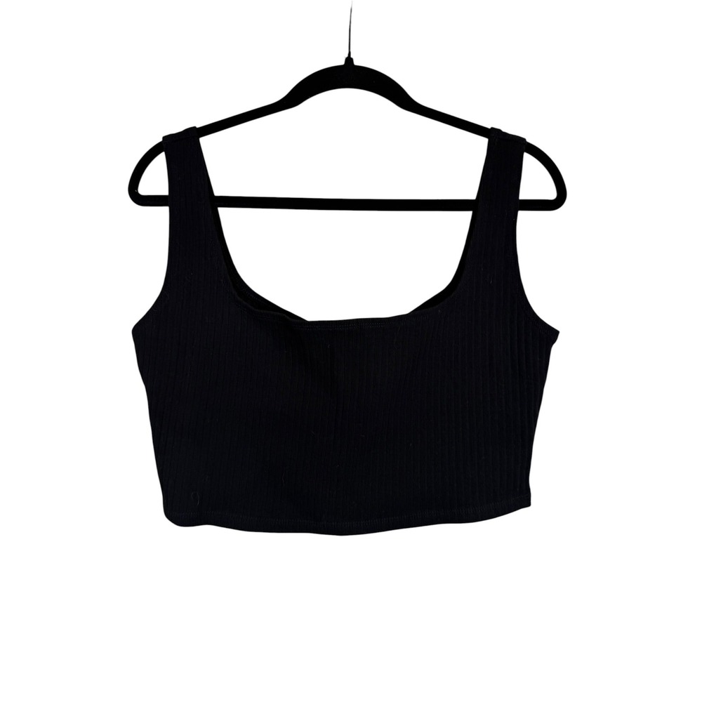 Kourt Black Ribbed Crop Top Scoop Neck 100% Cotton Sleeveless Size XL NWT